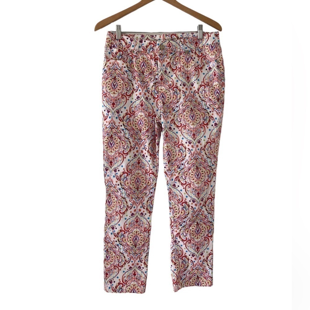 Chico’s 8 petite paisley ankle pants slim leg colorful purple orange blue